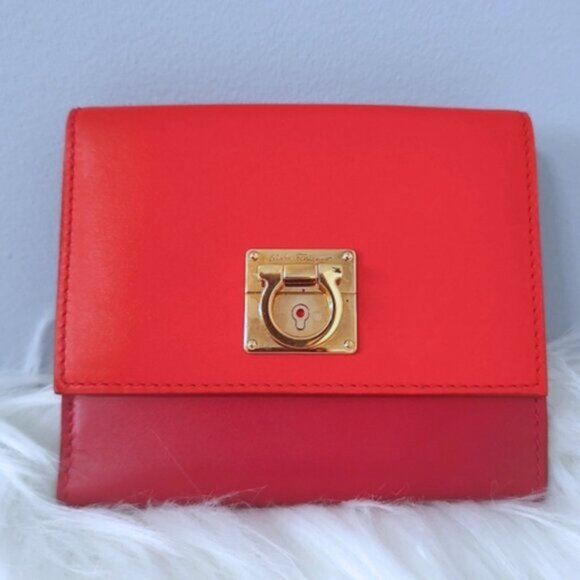 Salvatore Ferragamo Handbags - FERRAGAMO gancini two-tone compact leather wallet EUC+
